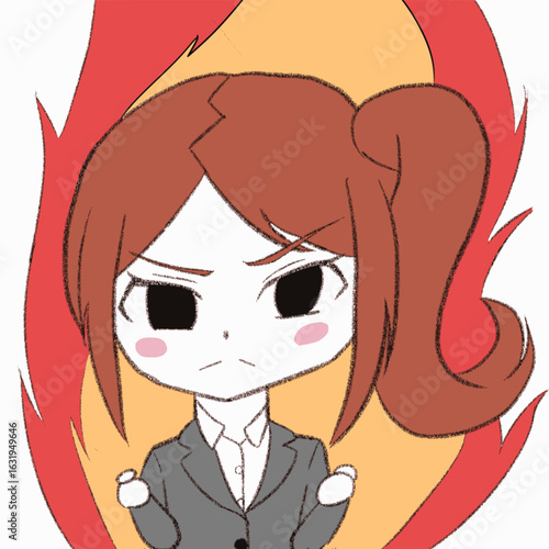 気合を入れるスーツを着た女性