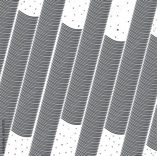 The curved lines form slanted stripes. There are dots between the masses.