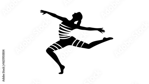 Silhouette of a woman in mid air with horizontal stripes on her torso and upper thigh area design