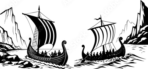 Viking Longship Voyage: Ancient Norse Seafarers Sailing on the Sea
