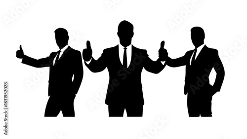 Three businessmen silhouettes in suits giving thumbs up in a positive and confident manner