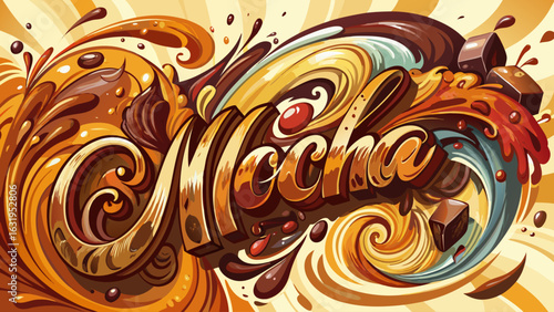 a captivating watercolor composition featuring the rich swirling tones of mocha and chocolate