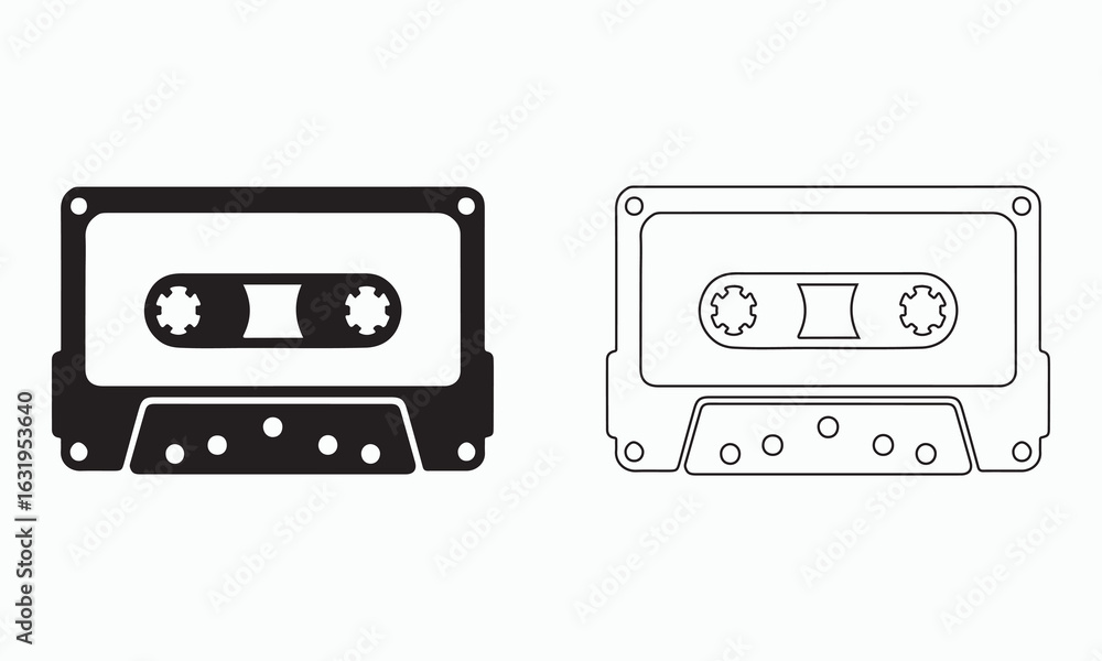 Obraz premium Retro Cassette Tape Icons in Black and White 