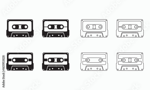 Vintage Cassette Tape Icons in Different Styles
