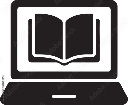 Silhouette vector of laptop with book icon. Ideal for online learning, education, study, and digital knowledge designs.