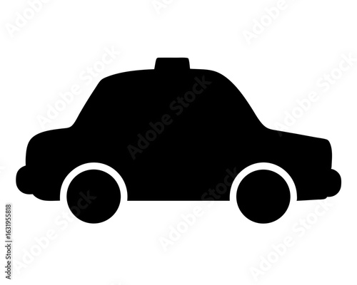 Simple silhouette of a black taxi cab with wheels on white background