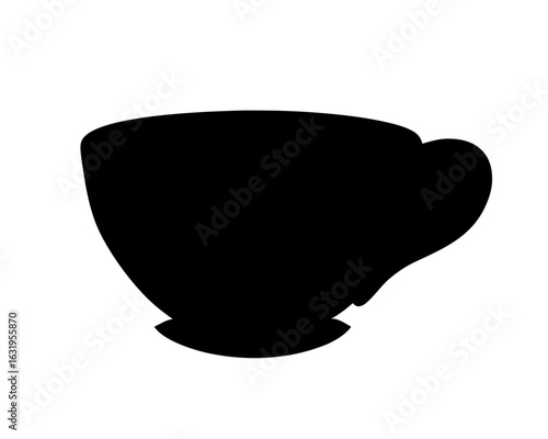 Black silhouette of a cup on a saucer against a white background