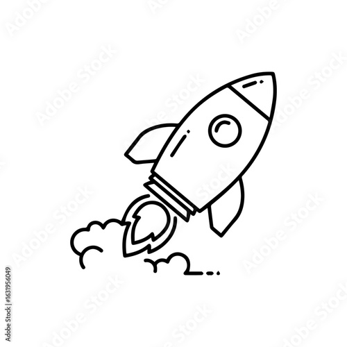 Simple Black Line Art Rocket Taking Off 1.