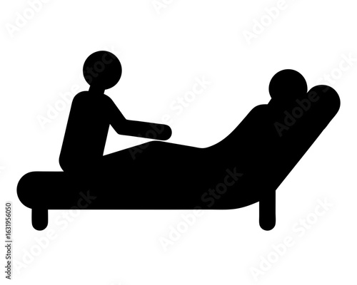 Illustration of a therapist counseling a patient on a couch in black