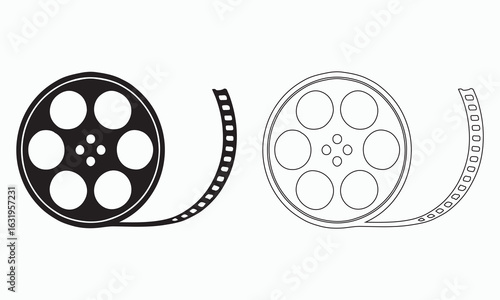 Simple black and white film reel graphic design for movie posters
