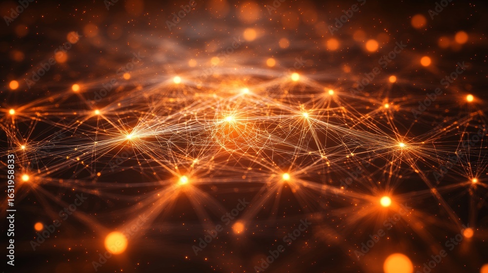 Fototapeta premium Bright Orange Background with Linked Spotlights for Creative Digital Media Presentation Ideas