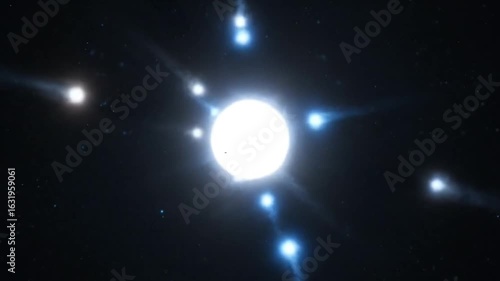 Glowing Spheres Merge into Central Energy Orb in Futuristic Transition