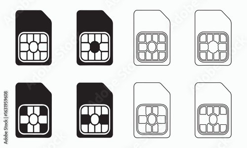 Vector Illustration of SIM Card Icons in Black and White
