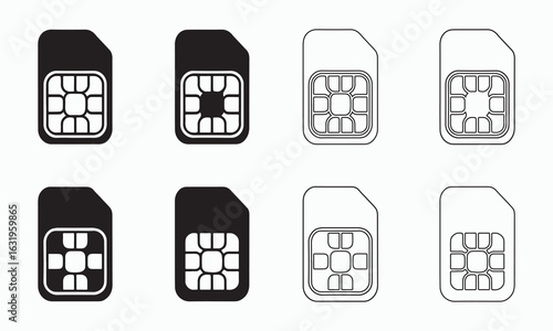 Vector Illustration of SIM Card Icons in Black and White
