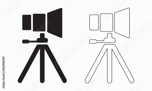 Professional Studio Light on Tripod, Black and White Vector Illustration
