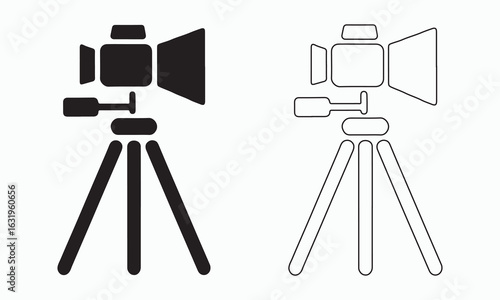 Professional Studio Light on Tripod, Black and White Vector Illustration
