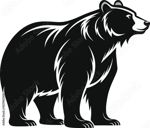 Animal vector illustration with silhouettes of wild mammals including bear wolf dog elephant horse and cat isolated on white background