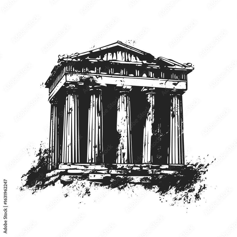 Obraz premium Black and White Sketch of an Ancient Greek Temple