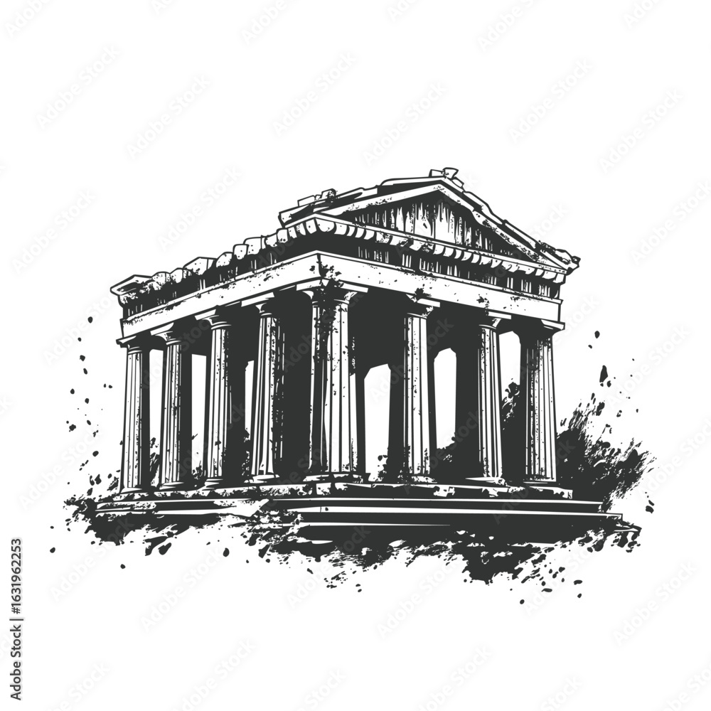 Obraz premium Black and White Sketch of an Ancient Greek Temple