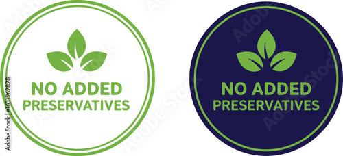 "No Added Preservatives" Label with Leaves in Green and Blue on White Background for products