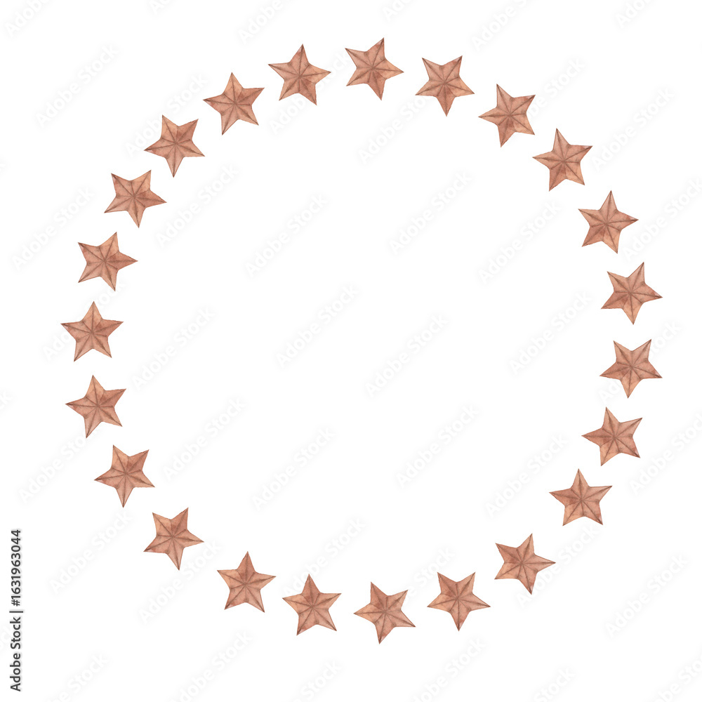 Obraz premium Frame round of stars watercolor. Clip art of geometric shapes on white background. Ideal for greeting cards, banners and baby showers