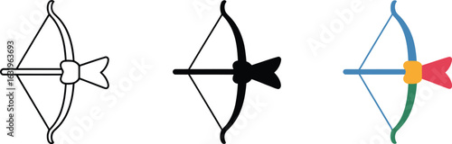 Cupid's bow and arrow icon set for love and romance