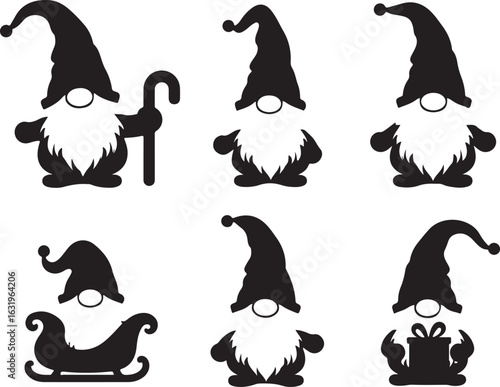 Charming gnome silhouettes with festive accessories for holiday designs