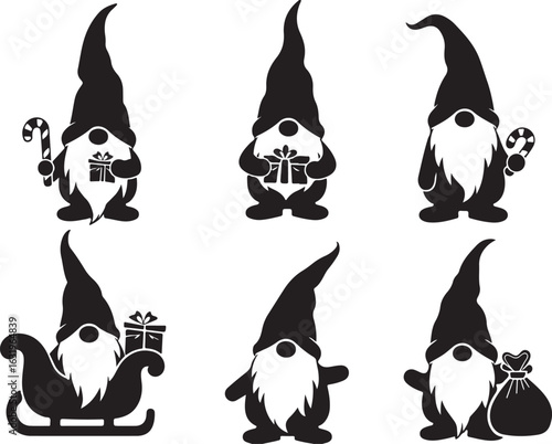 Charming gnomes with gifts and candy canes spread holiday cheer