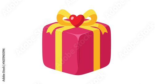 A cheerfully colored present decorated with heart, illustration, gift, vector