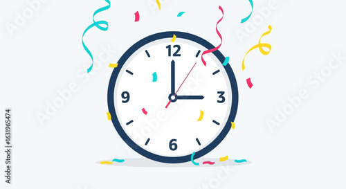 Festive clock striking three, symbolizing celebration and time management