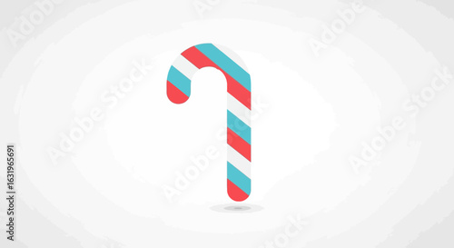 Minimalist Christmas candy cane illustration with modern blue and red stripes