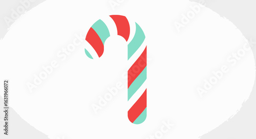 Whimsical candy cane illustration with red and mint stripes on white