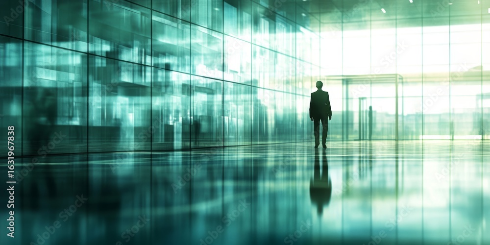 Fototapeta premium Businessman in Modern Office with Glass Walls, Showcasing Professionalism and Vision for the Future