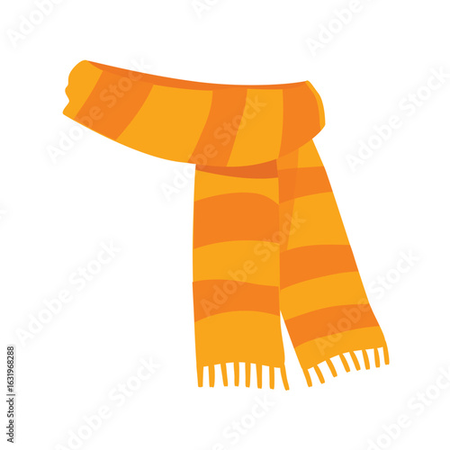 Yellow, orange knitted scarf isolated on white background. Winter scarf