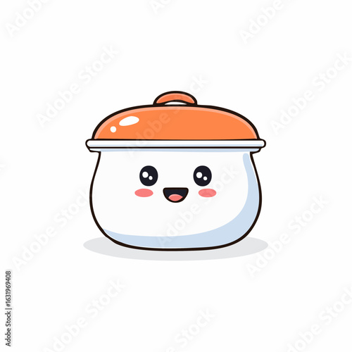 Adorable cartoon cooking pot illustration featuring a cute kawaii facial expression