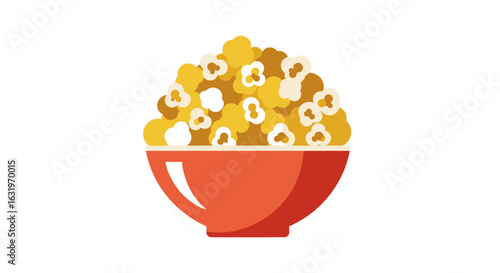 A colorful vector illustration of popcorn in a bowl ready for movie night