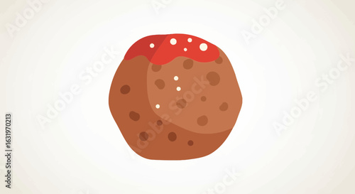 Cartoonish meatball with tomato sauce isolated on white background