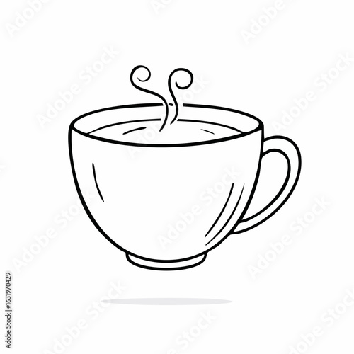 Delightful Hand-Drawn Cup of Coffee Illustration with Steam Rising in a Simple Style