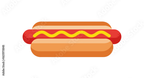 Minimalist depiction of a classic hot dog with mustard on a white surface