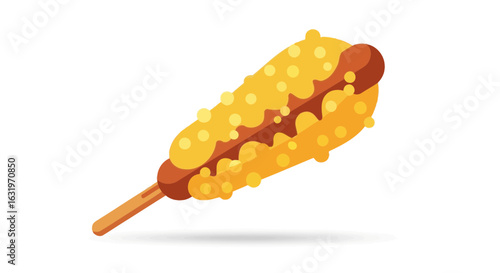 Modern Illustration of a Corn Dog with Mustard on a Stick isolated