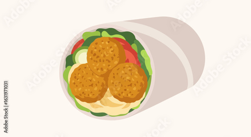 Vegetarian falafel wrap with fresh vegetables, a tasty mediterranean snack
