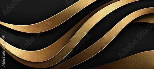 Wallpaper Mural Elegant 3D Waves Design with Gold Glitter Texture on a Black Background for Stunning Visual Appeal Torontodigital.ca