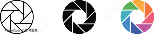 Camera aperture icons modern, simple, and colorful variations