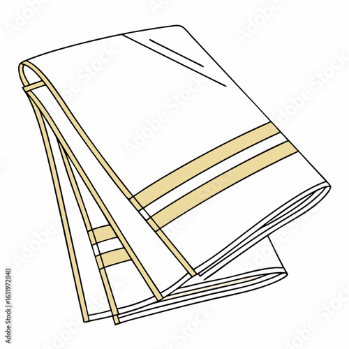 Simple illustration of a folded white dhoti with gold stripes on a white background