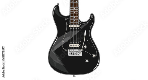 Sleek Black Electric Guitar Isolated: Professional Music Instrument for Rock, Blues, and Studio Recording.
