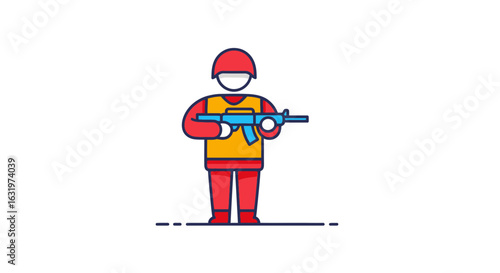 Stylized vector illustration of a faceless armed soldier character