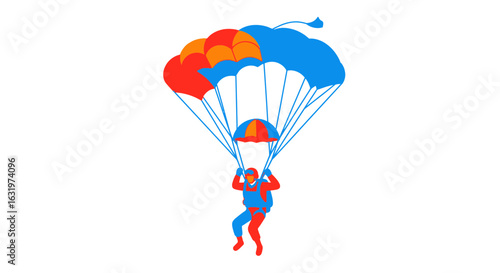 Vector illustration of a parachutist in mid-air, descending with vibrancy