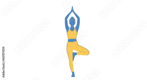 Serene Yoga Practice: A Focused Female Figure Attains Balance in Tree Pose