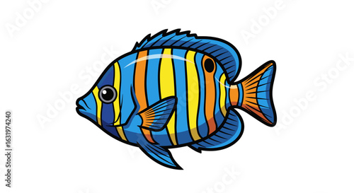 Cartoon Striped Angelfish Swimming Freely in Bright Isolated Illustration for Children's Education and Digital Designs