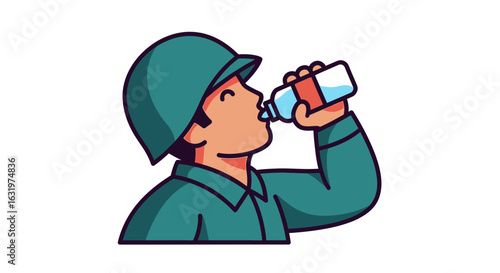 Illustration of a soldier drinking water for health and hydration concept